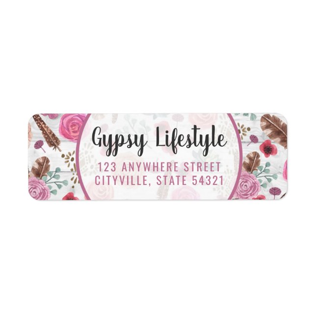 Boho Chic Rustic Feather Arrow Pink Return Address (Front)