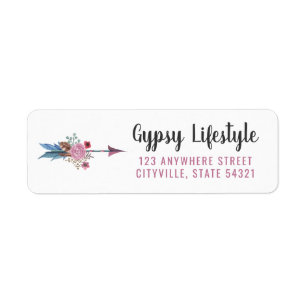 Boho Chic Rustic Feather Arrow Pink Return Address