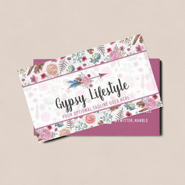 Boho Chic Rustic Feather Arrow Watercolor Bohemian Business Card (Creator Uploaded)