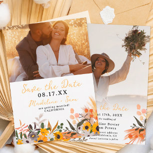 Boho chic rustic orange sunflowers 2 photo wedding save the date