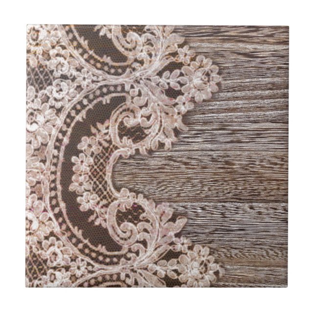 boho chic Rustic Western Country Barn Wood Lace Tile (Front)
