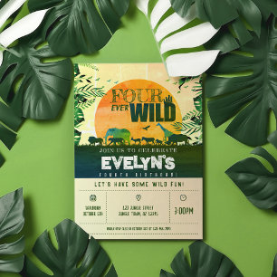 Boho Chic Safari Animals Four Ever Wild Birthday Invitation