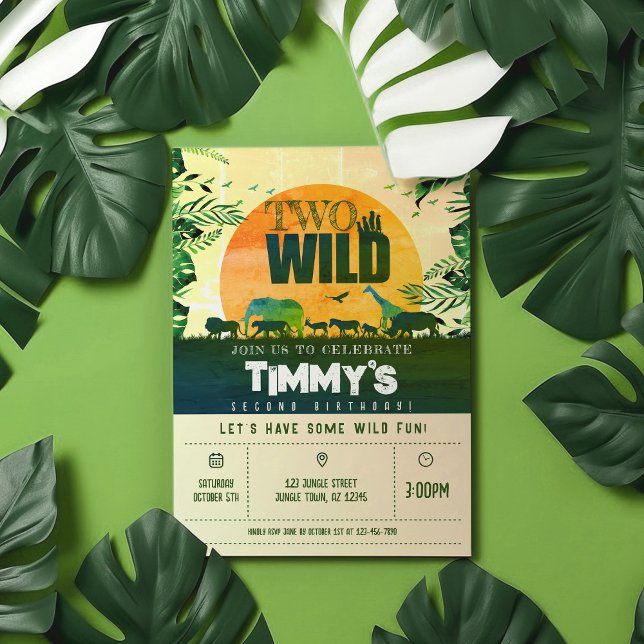 Boho Chic Safari Animals Two Wild 2nd Birthday Invitation (Creator Uploaded)