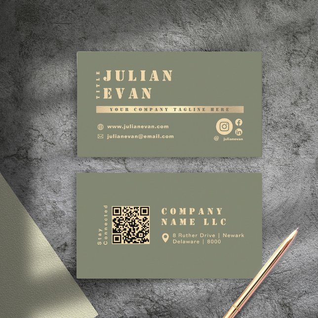 Boho Chic Sage Green & Gold Bold Typography Business Card (Boho Chic Sage Green & Gold Bold Typography Business Card)