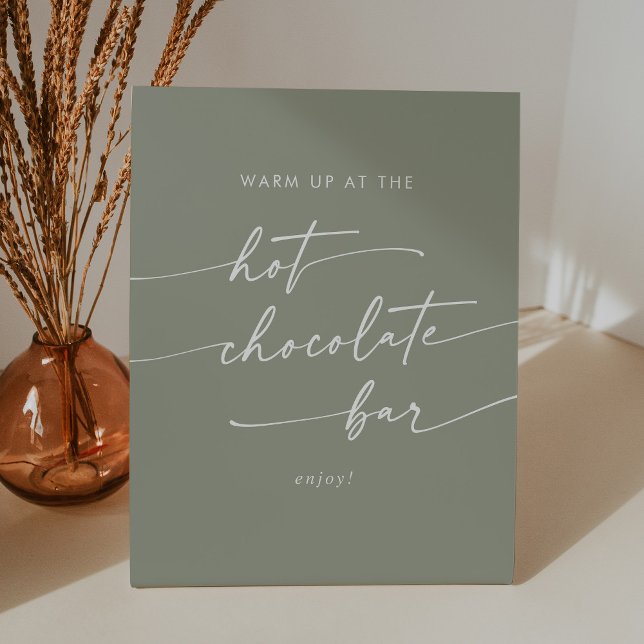 Boho Chic Sage Green Hot Chocolate Bar Pedestal Sign (Creator Uploaded)