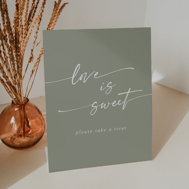 Boho Chic Sage Green Love Is Sweet Wedding Pedestal Sign (Boho Chic Sage Green Love Is Sweet Wedding Pedestal Sign)