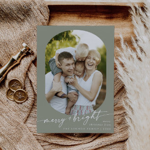Boho Chic Sage Green Merry Bright Photo Christmas Holiday Card
