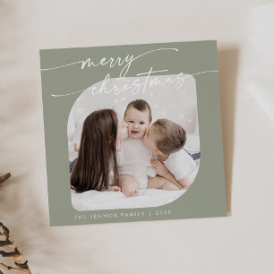 Boho Chic Sage Green Photo Cute Family Christmas Holiday Card
