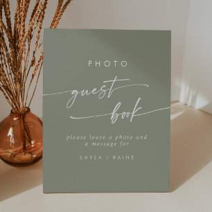 Boho Chic Sage Green Photo Guest Book Wedding Pedestal Sign