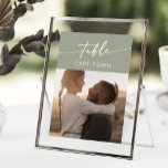 Boho Chic Sage Green Photo Table Numbers<br><div class="desc">These boho chic sage green photo table numbers are perfect for a minimalist wedding. The neutral light green earth tone modern bohemian design features simple rustic calligraphy with a unique yet classic style. The design prints on the front and back. Customise your table numbers with a custom table name and...</div>