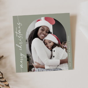 Boho Chic Sage Green Photo Unique Merry Christmas Holiday Card