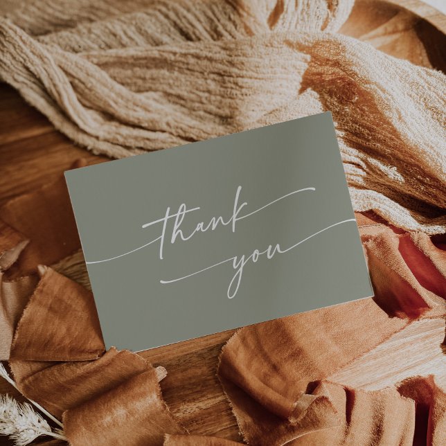 Boho Chic Sage Green Pink Flat Wedding Thank You Card (Creator Uploaded)