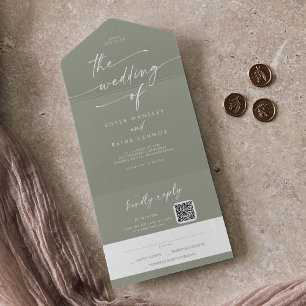 Boho Chic Sage Green QR Code Mail In Wedding All In One Invitation