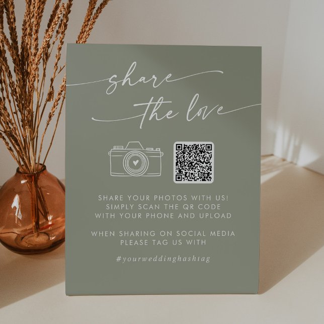 Boho Chic Sage Green Share the Love QR Code Pedestal Sign (Creator Uploaded)