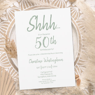 Boho Chic Sage Green Surprise 50th Birthday Invitation