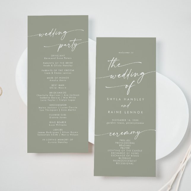 Boho Chic Sage Green Tea Length Wedding Programme (Creator Uploaded)