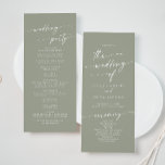 Boho Chic Sage Green Tea Length Wedding Programme<br><div class="desc">This boho chic sage green tea length wedding program is perfect for a minimalist wedding ceremony. The neutral light green earth tone modern bohemian design features simple rustic calligraphy with a unique yet classic style. Personalise your wedding program with you names, wedding date, location, order of service, wedding party and...</div>