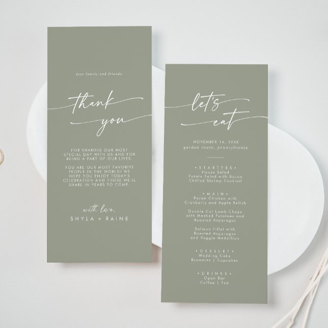 Boho Chic Sage Green Thank You and Wedding Menu (Creator Uploaded)