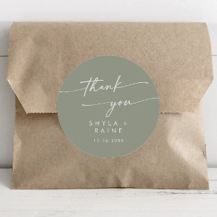 Boho Chic Sage Green Thank You Wedding Favour Classic Round Sticker