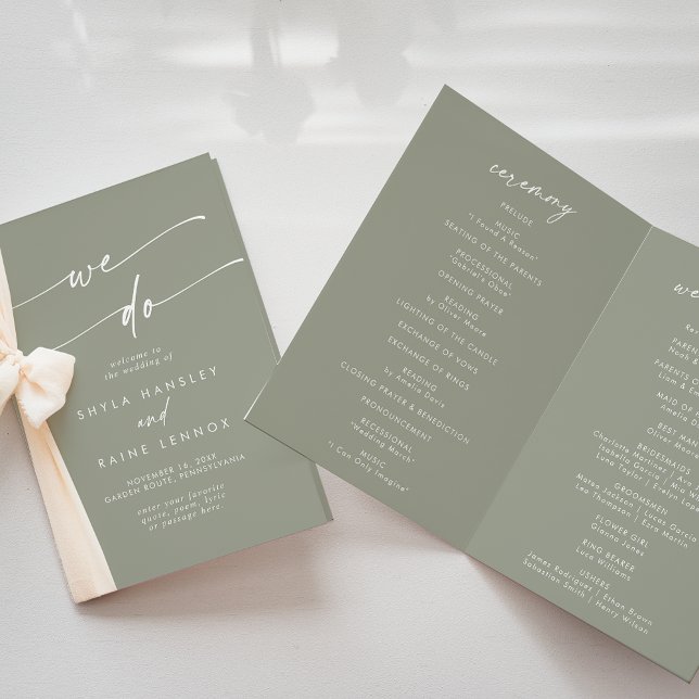 Boho Chic Sage Green We Do Folded Wedding Programme (Creator Uploaded)