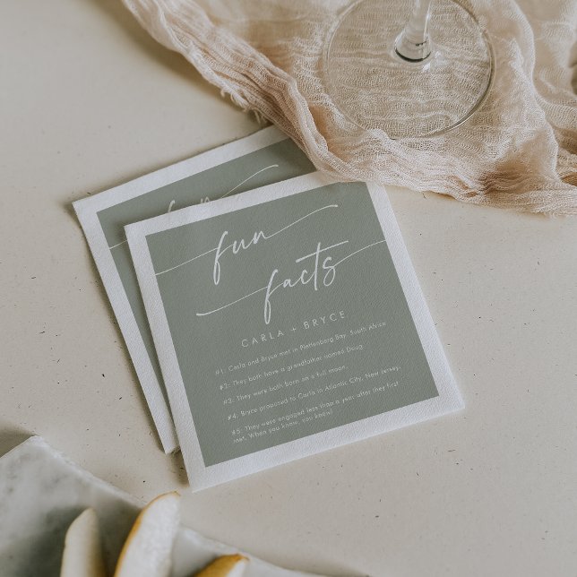 Boho Chic Sage Green Wedding Fun Fact Napkins (Creator Uploaded)