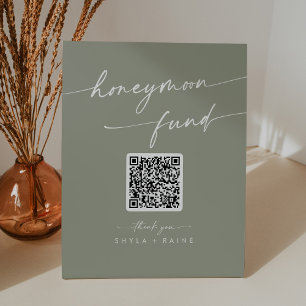 Boho Chic Sage Green Wedding Honeymoon Fund Pedestal Sign