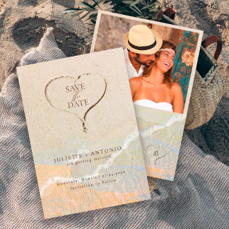 Boho Chic Sand Heart Beach Destination Wedding Save The Date