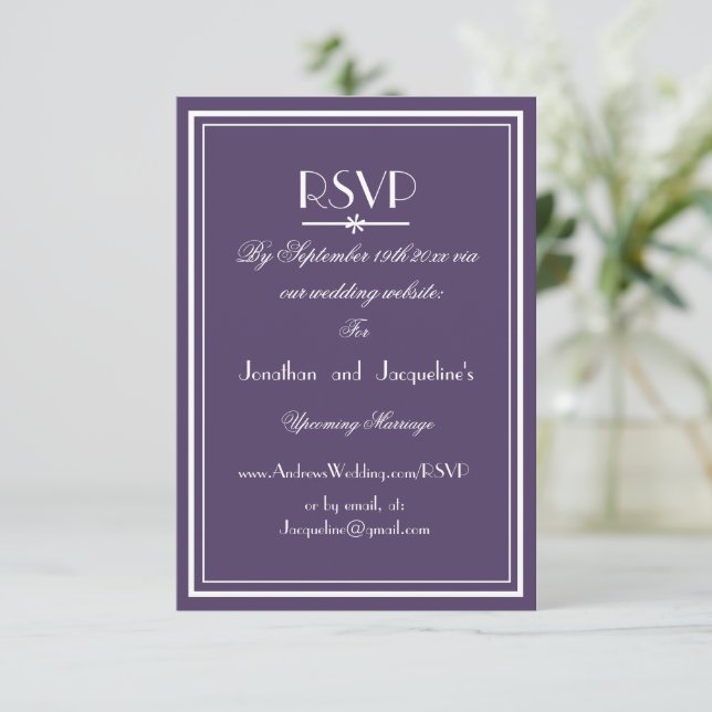 Boho chic script email website Wedding RSVP Card (Standing Front)