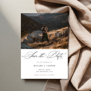 Boho Chic Script Mountain Photo Luxury Wedding Save The Date
