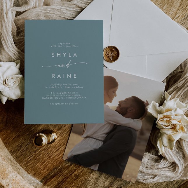 Boho Chic Seafoam Teal Casual Photo Wedding Invitation (Creator Uploaded)