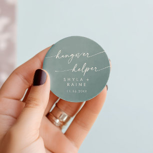 Boho Chic Seafoam Teal Hangover Helper Favour Classic Round Sticker