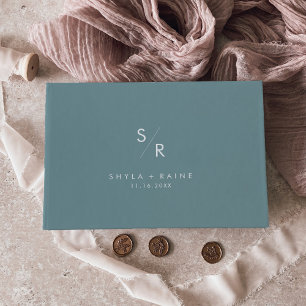 Boho Chic Seafoam Teal Monogram Wedding Guest Book