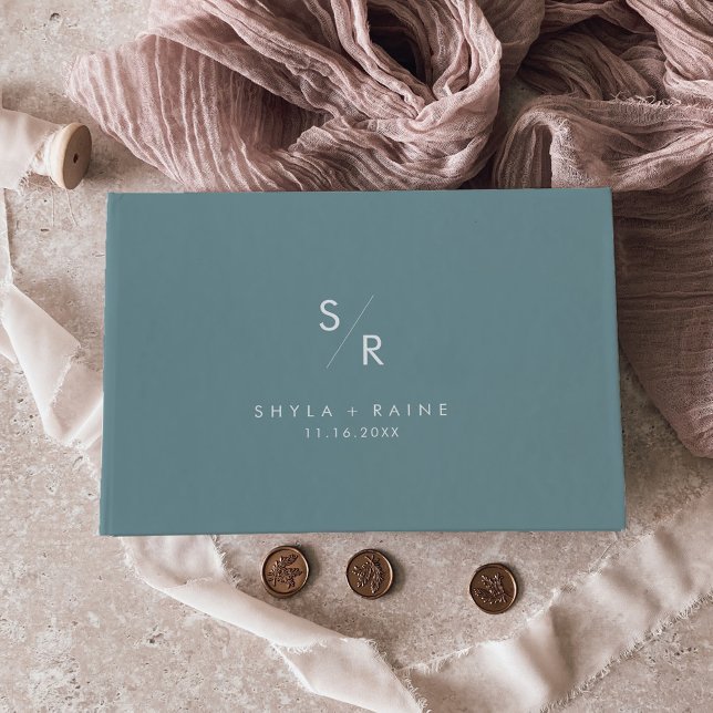 Boho Chic Seafoam Teal Monogram Wedding Guest Book (Creator Uploaded)