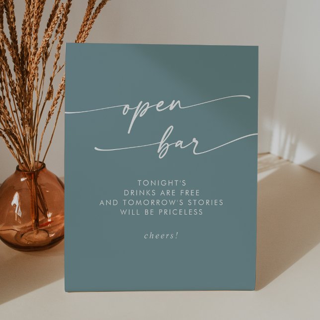 Boho Chic Seafoam Teal Open Bar Wedding Pedestal Sign (Boho Chic Seafoam Teal Open Bar Wedding Pedestal Sign)