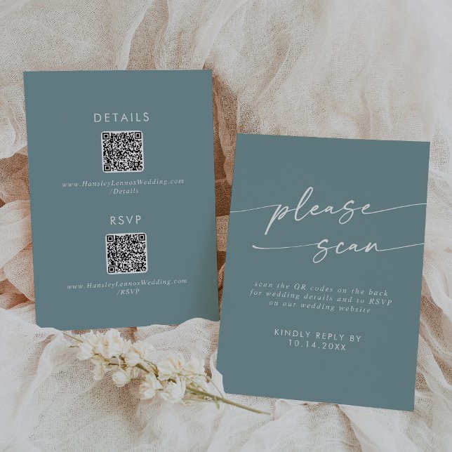 Boho Chic Seafoam Teal QR Code Details  RSVP Card (Creator Uploaded)