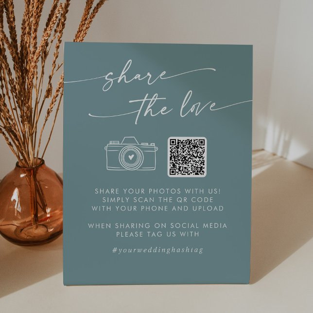 Boho Chic Seafoam Teal Share the Love QR Code Pedestal Sign (Creator Uploaded)