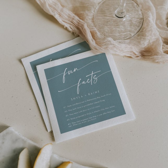 Boho Chic Seafoam Teal Wedding Fun Fact Napkins (Creator Uploaded)