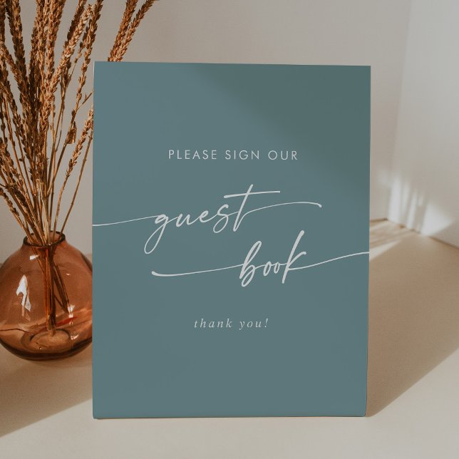 Boho Chic Seafoam Teal Wedding Guest Book Pedestal Sign (Creator Uploaded)