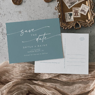 Boho Chic Seafoam Teal Wedding Save the Date Invitation Postcard