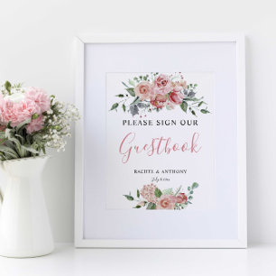 Boho Chic Sign Guest Book Wedding Floral Pink