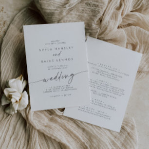 Boho Chic Silver Grey Front and Back Wedding Invitation