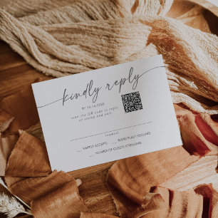 Boho Chic Silver Grey Mail In and QR Code RSVP Card