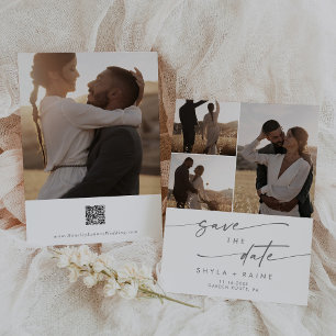 Boho Chic Silver Grey Multi Photo QR Code Save The Date