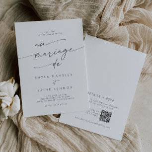 Boho Chic Silver Grey QR Code French Wedding Invitation