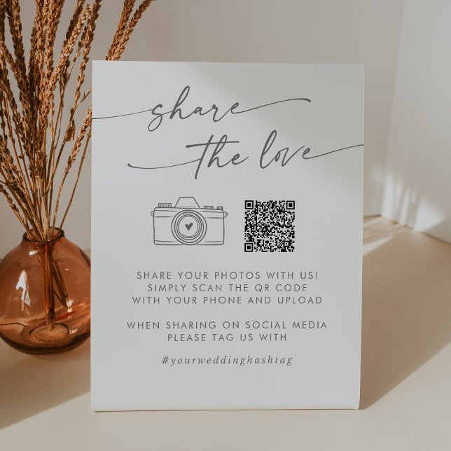 Boho Chic Silver Grey Share the Love QR Code Pedestal Sign (Creator Uploaded)