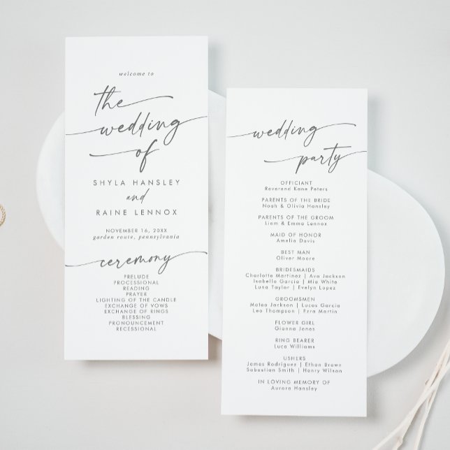 Boho Chic Silver Grey Tea Length Wedding Programme (Creator Uploaded)