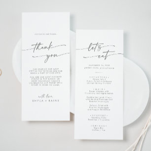 Boho Chic Silver Grey Thank You and Wedding Menu