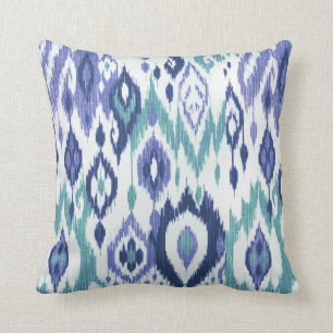 Boho Chic slate aqua icy blue Ikat Tribal Tapestry Cushion