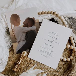 Boho Chic Slate Blue Casual Photo Wedding Invitation