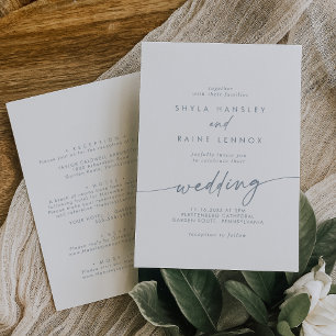 Boho Chic Slate Blue Front and Back Wedding Invitation